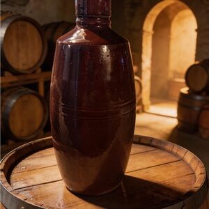 VTG Lancers Portugal Ceramic Wine Bottle 9.5" Brown Stoneware Vase JM Da Fonseca